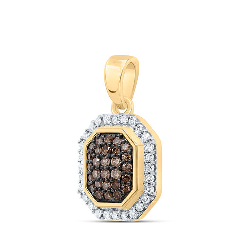 10k YELLOW GOLD 1/4CTW DIAMOND NK OCTAGON COGNAC NATURAL PENDANT